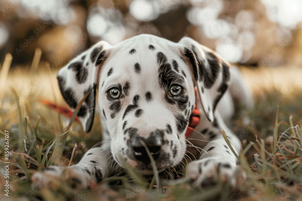 a dalmatian puppy laying in the grass a dalmatian puppy laying in the grass