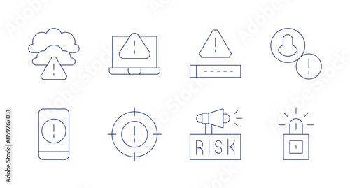 Alert icons. Editable stroke. Containing alert, badweather, computer, goal, password, risk, siren, warning.