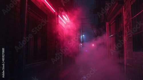 Neon Glow in a Foggy Back Alley