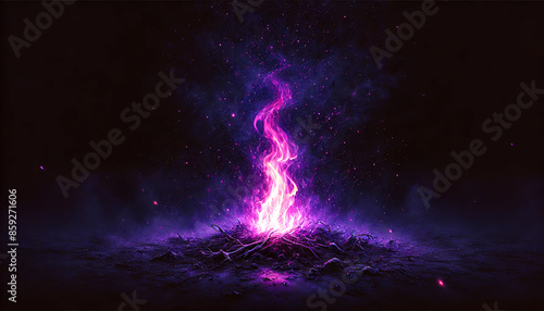 Realistic Purple Flame Eerily Flickering in Dark photo