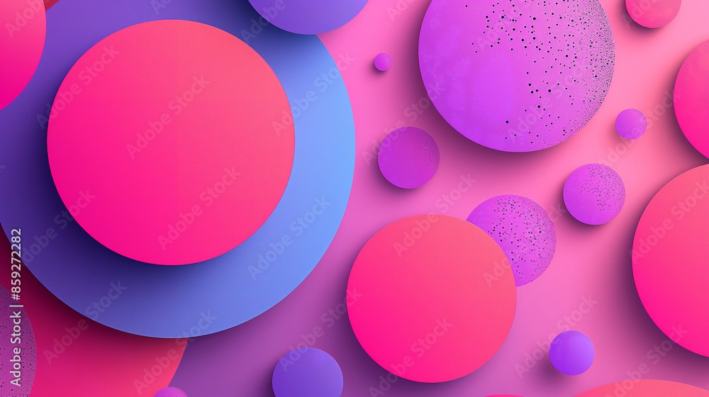 Obraz premium A colorful background with pink and blue circles. The circles are of different sizes and are scattered all over the background. The background has a playful and fun vibe