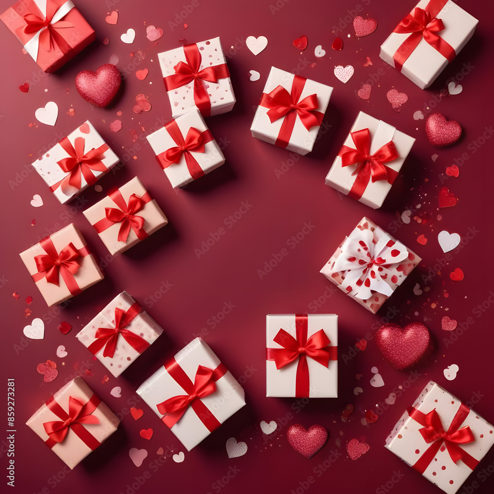 Valentines day banner design top view gift boxes Valentines day banner design top view gift boxes