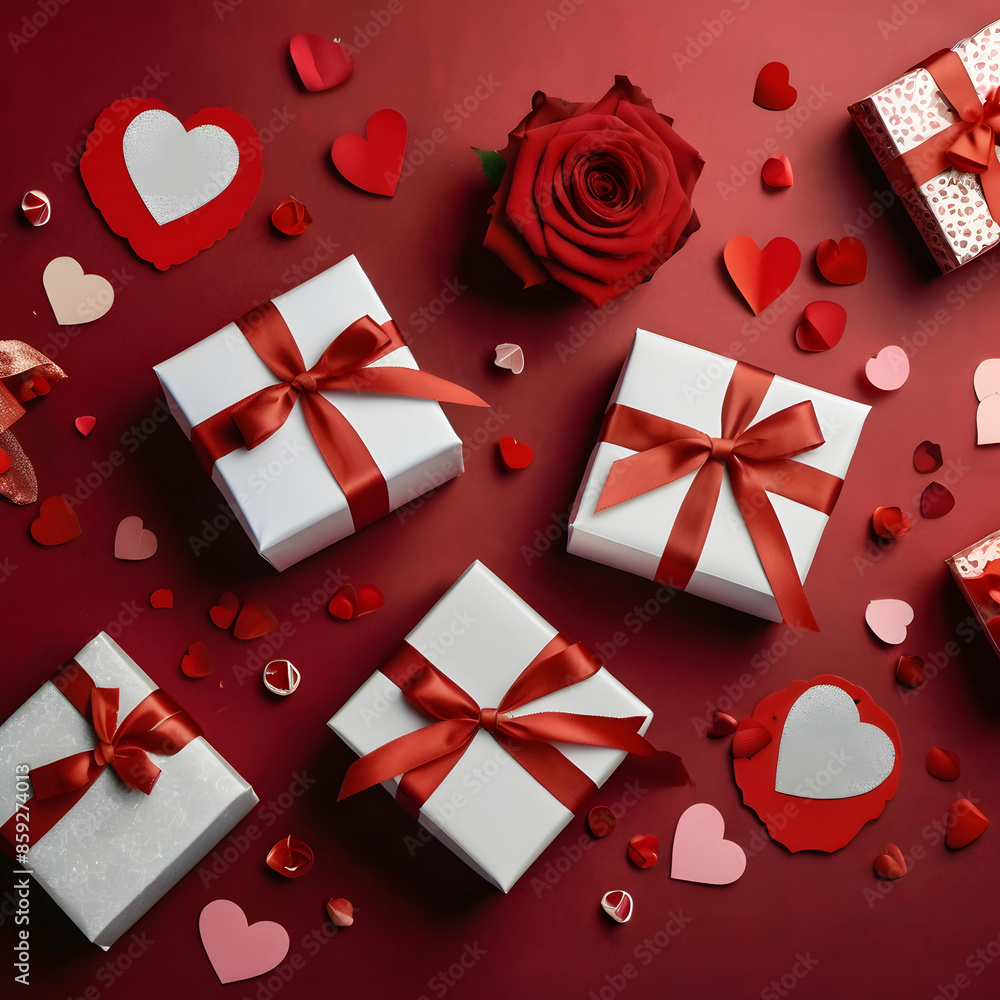 Valentines day banner design top view gift boxes Valentines day banner design top view gift boxes