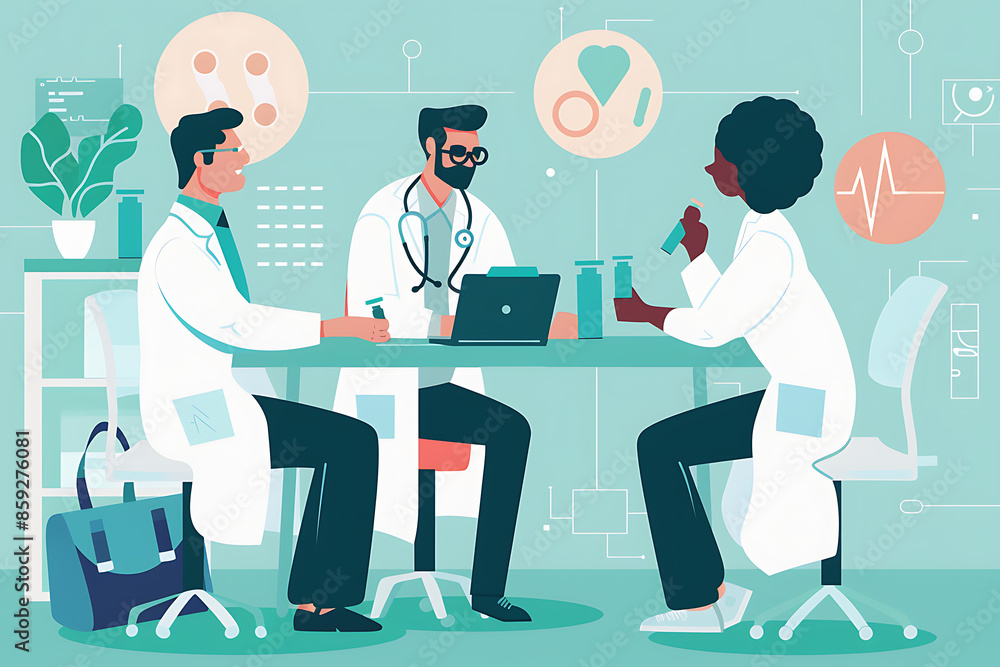 Vector IllustrationDoctors, Nurses, and Teamwork on Tablet for Hospital Management Data Report, Supporting Black Patients, Clinic Results, Research, Healthcare Vector IllustrationDoctors, Nurses, and Teamwork on Tablet for Hospital Management Data Report, Supporting Black Patients, Clinic Results, Research, Healthcare