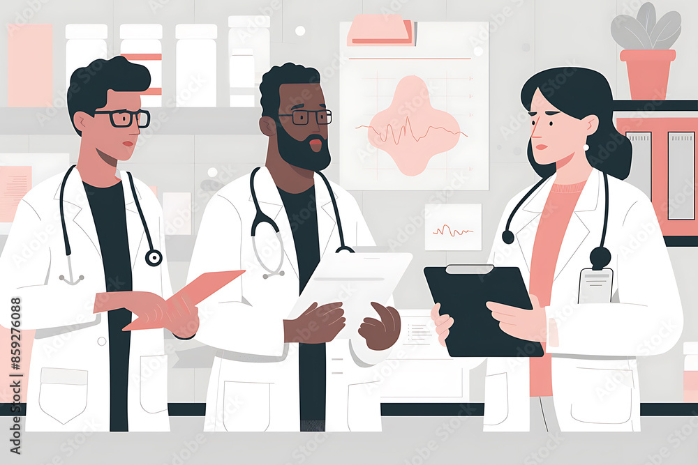 Vector IllustrationDoctors, Nurses, and Teamwork on Tablet for Hospital Management Data Report, Supporting Black Patients, Clinic Results, Research, Healthcare Vector IllustrationDoctors, Nurses, and Teamwork on Tablet for Hospital Management Data Report, Supporting Black Patients, Clinic Results, Research, Healthcare