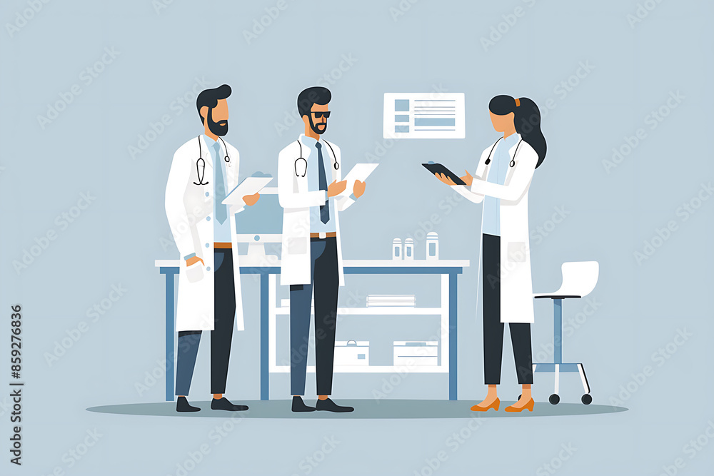 Vector IllustrationDoctors, Nurses, and Teamwork on Tablet for Hospital Management Data Report, Supporting Black Patients, Clinic Results, Research, Healthcare Vector IllustrationDoctors, Nurses, and Teamwork on Tablet for Hospital Management Data Report, Supporting Black Patients, Clinic Results, Research, Healthcare