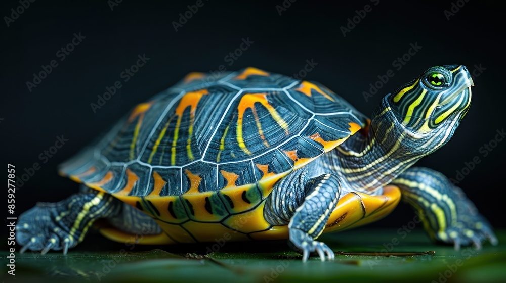 Obraz premium A close-up of a painted turtle with a vibrant shell