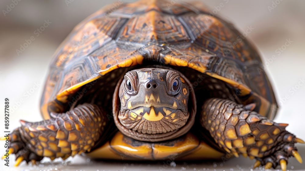 Naklejka premium Close-up of Eastern Box Turtle with extended head, legs, intricate shell