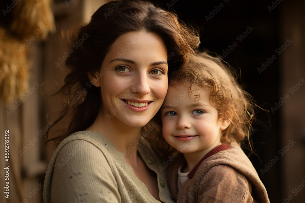 Generated with AI picture of mother with daughter on a farm