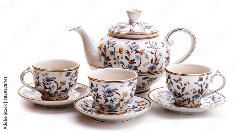 tea set isolated on a white background. Tea ceremony. Created with Generative AI technology. tea set isolated on a white background. Tea ceremony. Created with Generative AI technology.