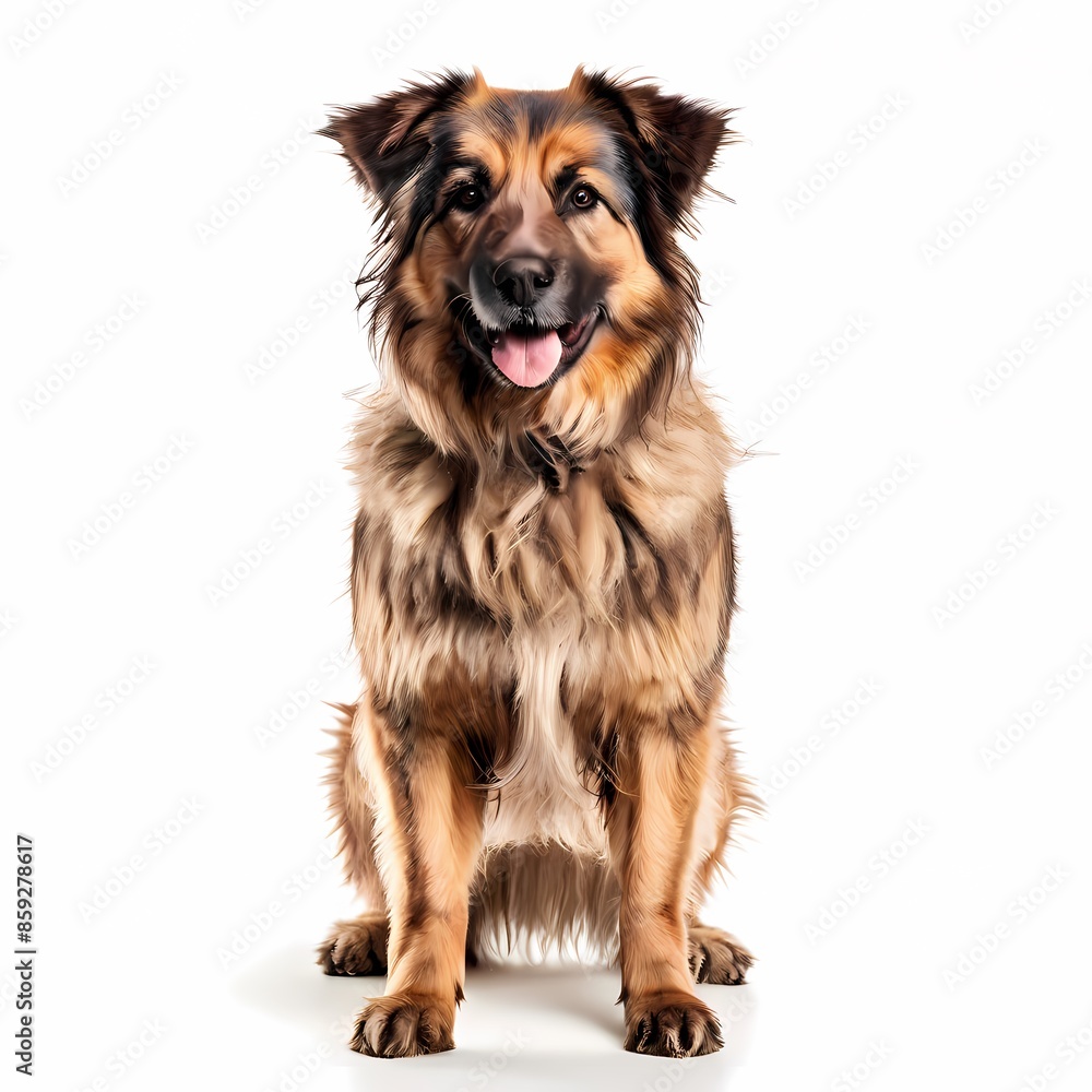Basque shepherd dog breed standing against white background, Ai Generated