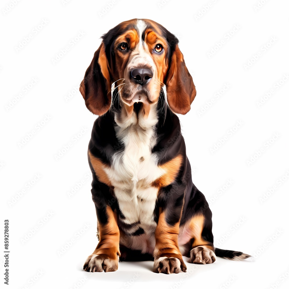 Basset artsien normand dog breed standing against white background, AI Generated Basset artsien normand dog breed standing against white background, AI Generated