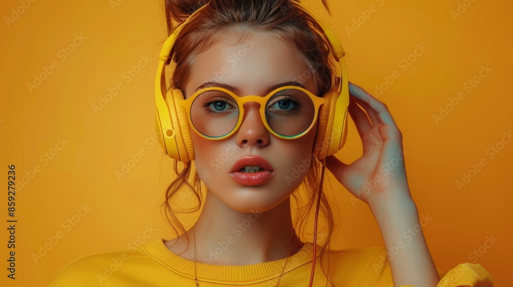 Make a realistic portrait of a beautiful woman listening to music Make a realistic portrait of a beautiful woman listening to music