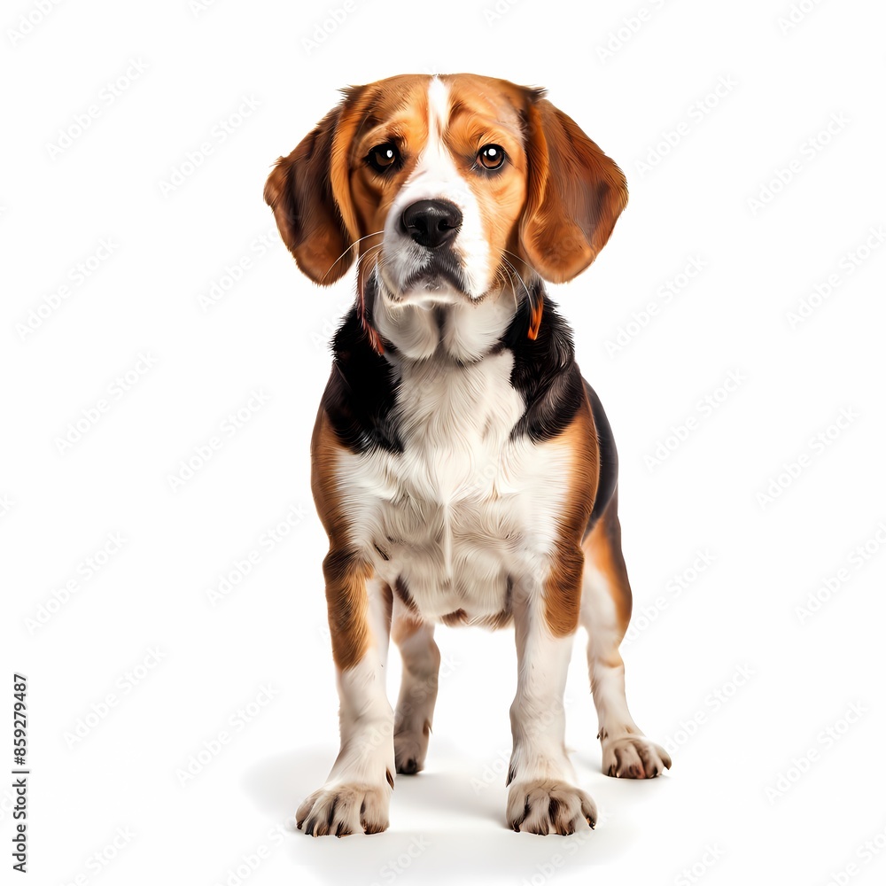 Beagle dog breed standing against white background, Ai Generated Beagle dog breed standing against white background, Ai Generated