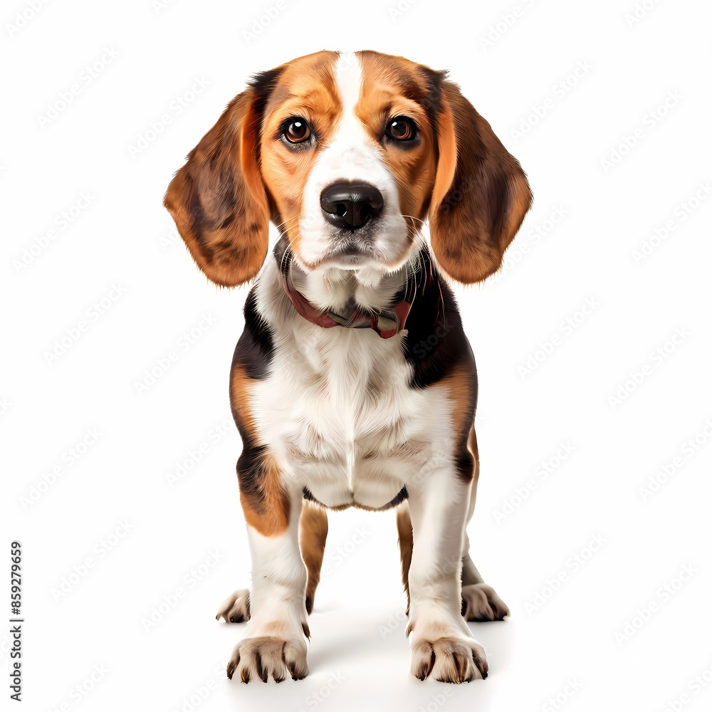 Beagle dog breed standing against white background, Ai Generated Beagle dog breed standing against white background, Ai Generated