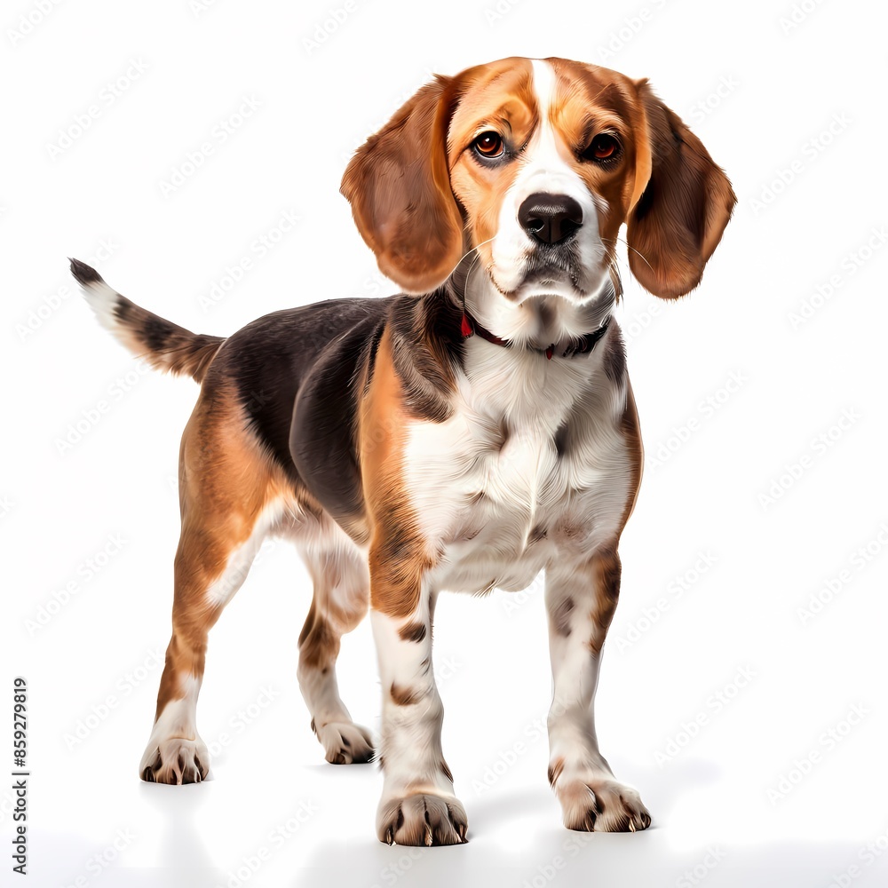 Beagle harrier dog breed standing against white background, AI Generated Beagle harrier dog breed standing against white background, AI Generated