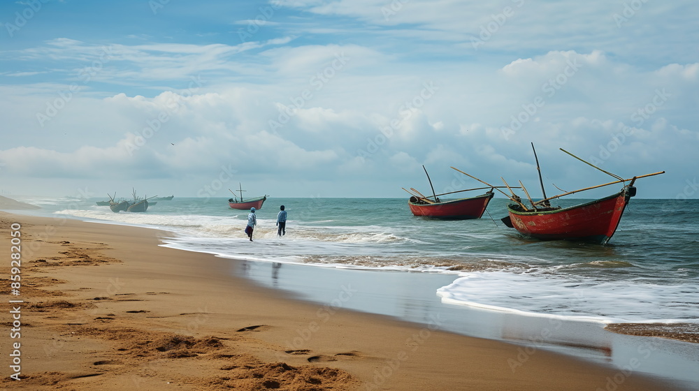 Fototapeta premium fishing boat on the beach