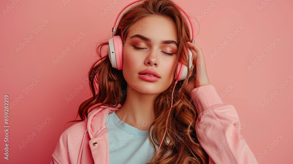 Make a realistic portrait of a beautiful woman listening to music Make a realistic portrait of a beautiful woman listening to music