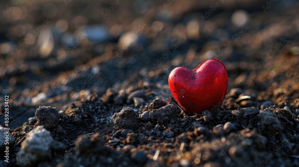 Obraz premium Red heart on old ground