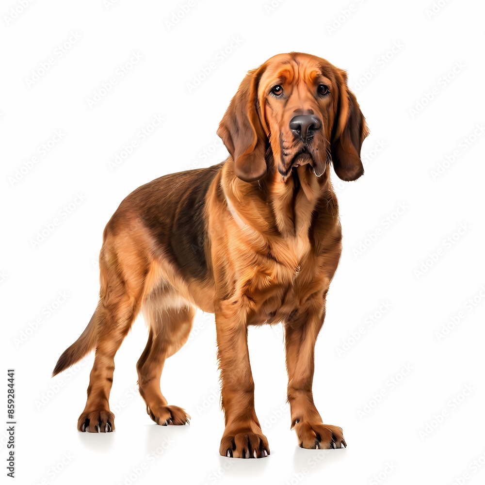 Bloodhound dog breed standing against white background, AI Generated Bloodhound dog breed standing against white background, AI Generated