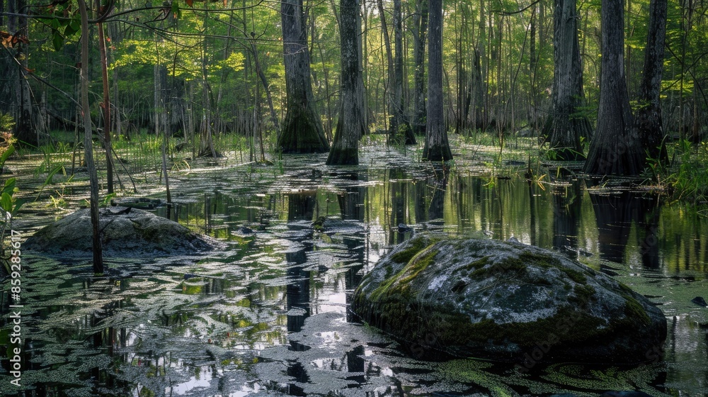 Formation of Large Rocks Visible In Swamp as Water Recedes Formation of Large Rocks Visible In Swamp as Water Recedes