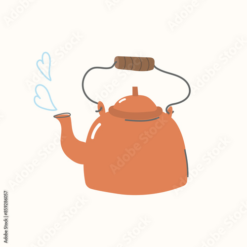 Retro tin teapot for cozy tea time. Vector kettle illustration