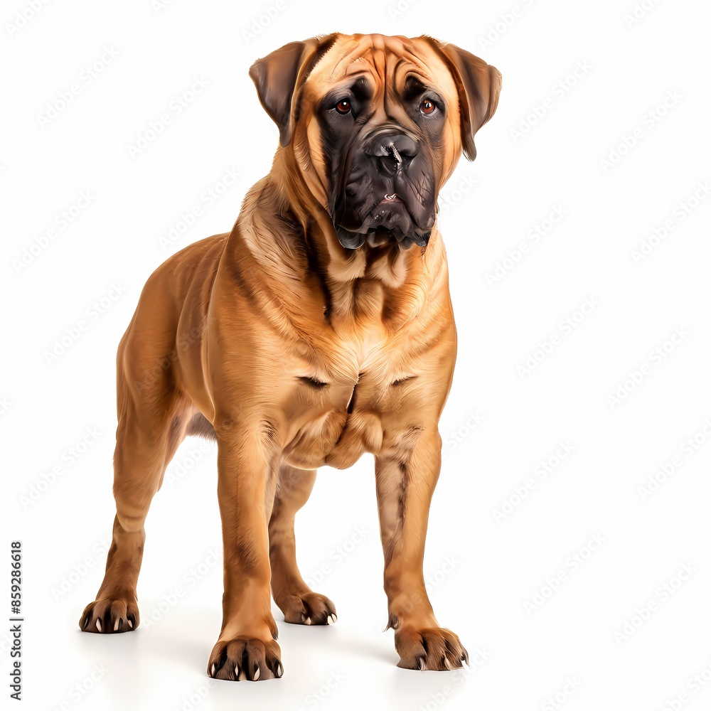 Boerboel dog breed standing against white background, AI Generated Boerboel dog breed standing against white background, AI Generated