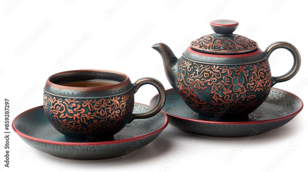 tea set isolated on a white background. Tea ceremony. Created with Generative AI technology. tea set isolated on a white background. Tea ceremony. Created with Generative AI technology.