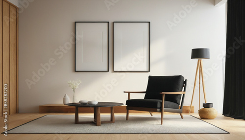 Interior design of living room with Picture mockup for your art.	