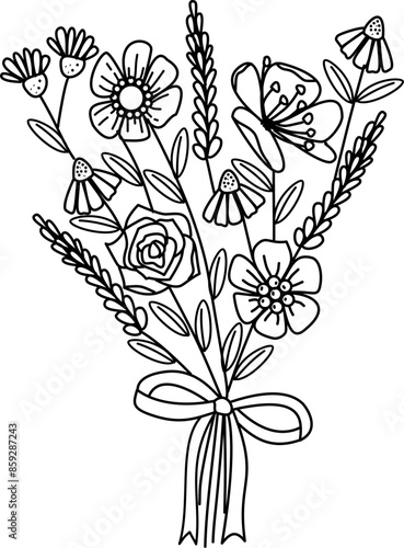black and white flower, aesthetic line art flower bouquet