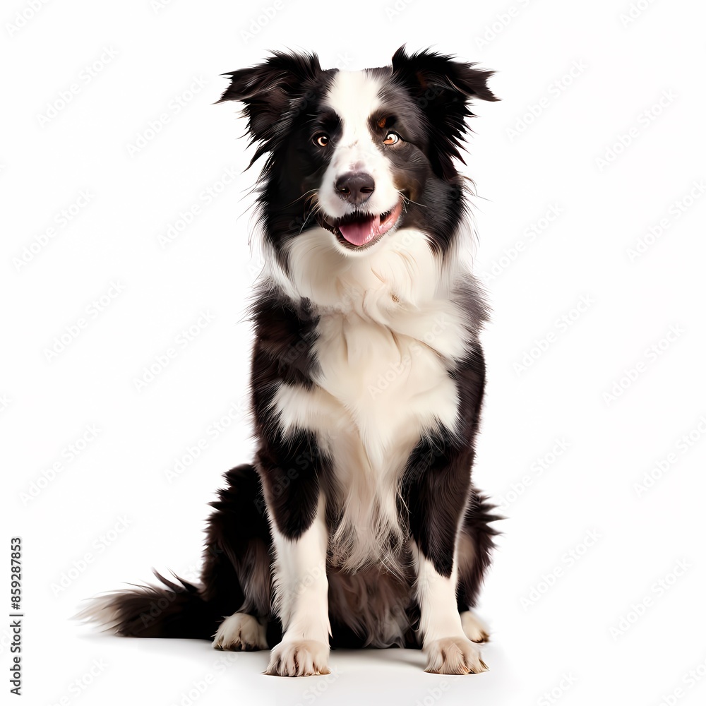 Border collie dog breed standing against white background, AI Generated Border collie dog breed standing against white background, AI Generated