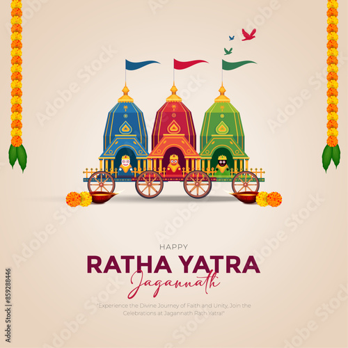 Indian festival Ratha Yatra of Lord Jagannath, Balabhadra and Subhadra on Chariot with people. new abstract vector illustration design