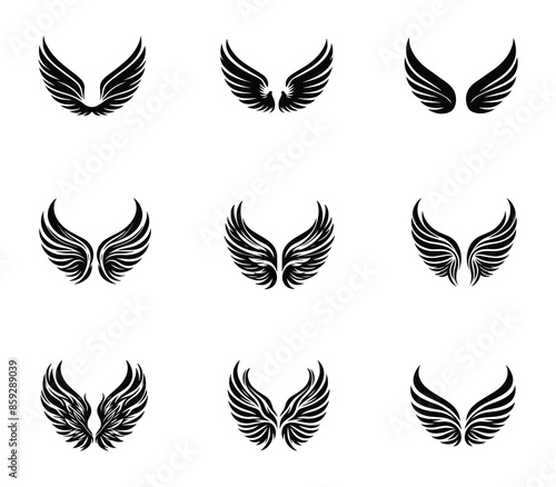 Wings silhouette logo vector set. Wings vector icons set. Wings badges. Collection wings badges