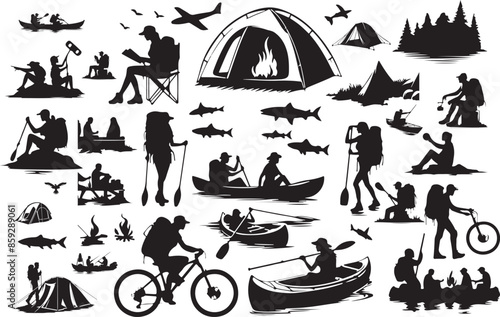 Camping & Hiking Silhouettes. Vector Illustration