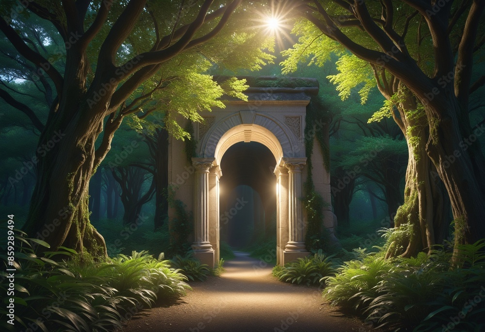 Obraz premium Enchanted Woodland Portal: A Surreal Journey into an Ancient Forest