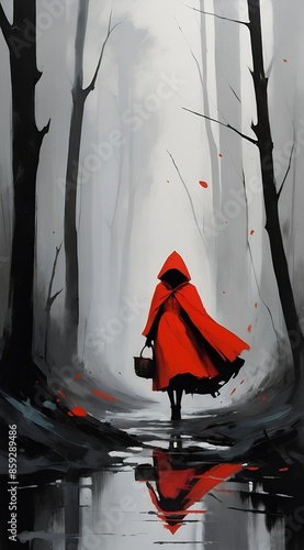 an ghost enemy wearing a red long coat and walking in the forest in a complete loneliness