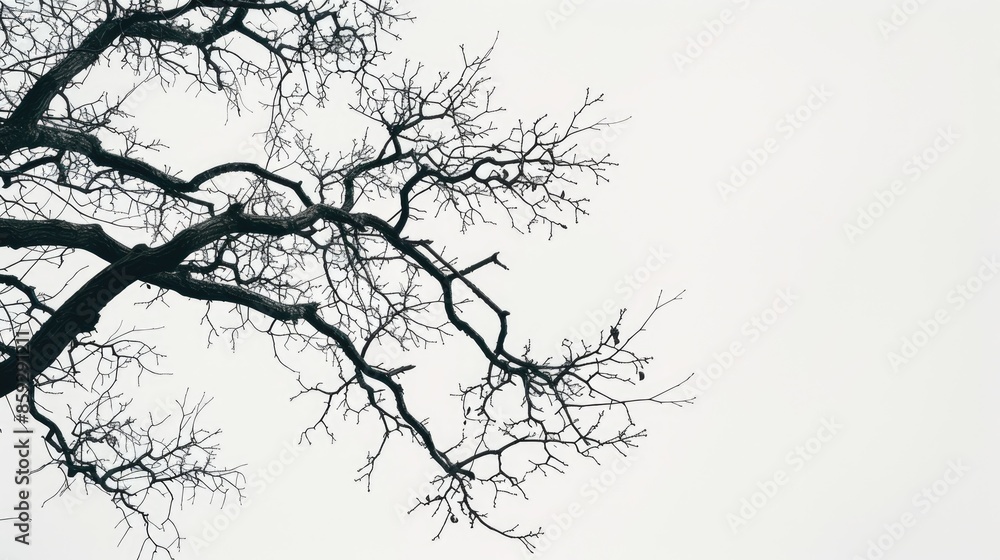 Fototapeta premium Treetop branch against white sky background