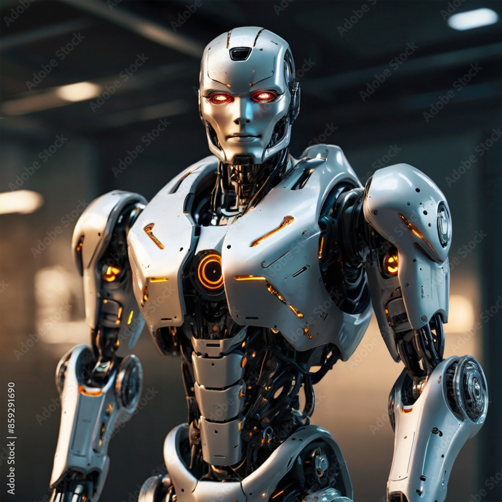 Robot, futuristic features, advanced AI, humanoid design, 4k resolution --ar 16:9, Generative AI, A futuristic image of a robot with advanced AI and humanoid design. Robot, futuristic features, advanced AI, humanoid design, 4k resolution --ar 16:9, Generative AI, A futuristic image of a robot with advanced AI and humanoid design.