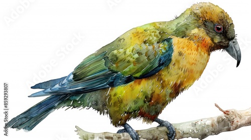 A watercolor painting of a Kaka bird perched on a branch