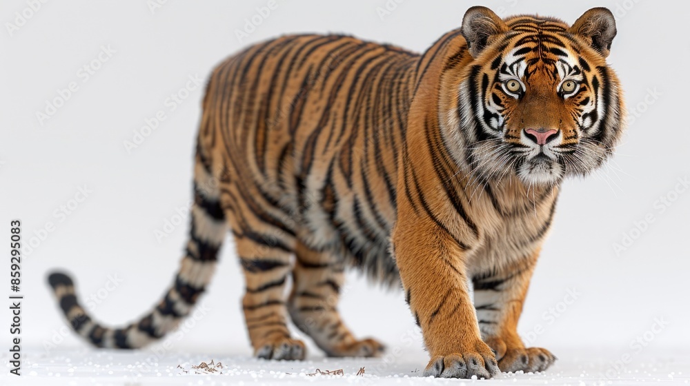 Obraz premium A majestic Bengal tiger walks confidently through a snowy scene