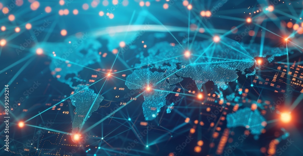 Obraz premium Global network concept, with visualization lines representing connections, glowing, earth