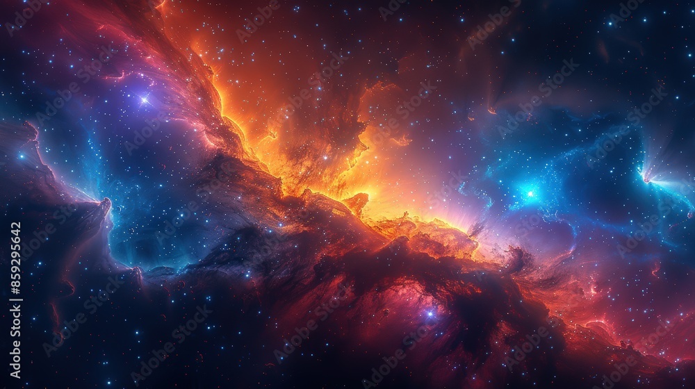 Fototapeta premium Beautiful outer space scene featuring colorful nebula and galaxies