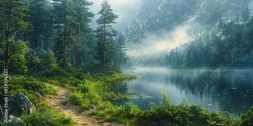 Misty Morning by the Lake