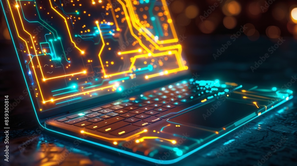 Futuristic Laptop with Neon Circuitry Futuristic Laptop with Neon Circuitry
