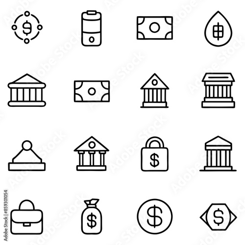 A set of 16 icons for banking apps. distance between each app should be same.