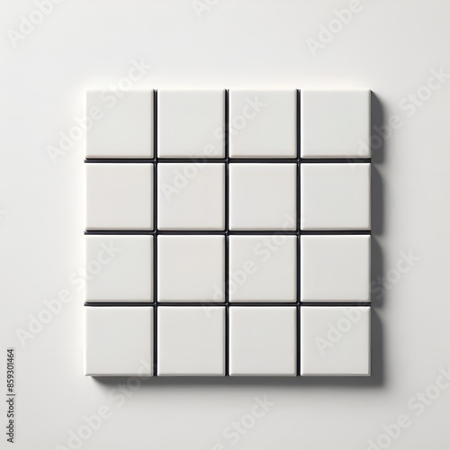 Simple white square tiles arranged in a grid pattern, separated by distinct black grout lines.