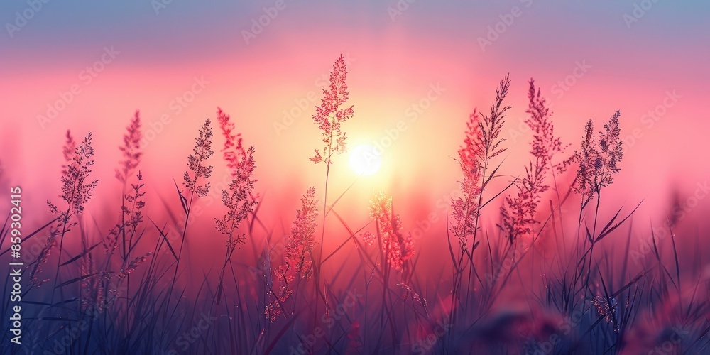 Fototapeta premium Sunset Grass Silhouette with a Golden Glow