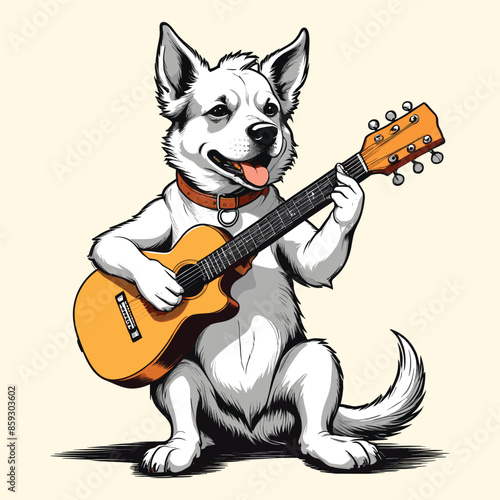 Musical Dog Strumming a Melody on the Guitar
