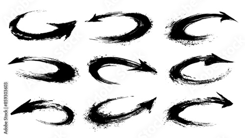 黒い墨インクで描いた矢印のセット