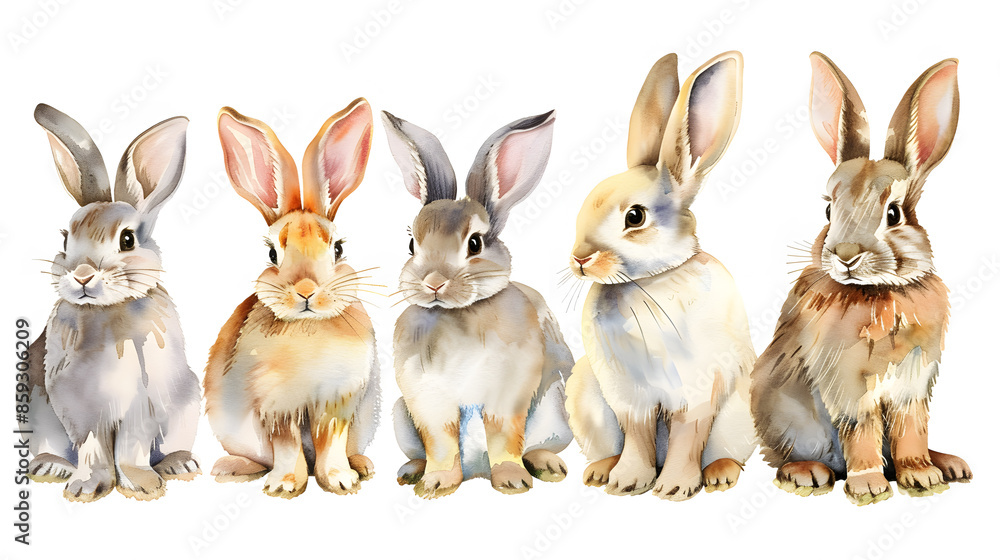 Collection of cute rabbits watercolor isolated on a white background Collection of cute rabbits watercolor isolated on a white background